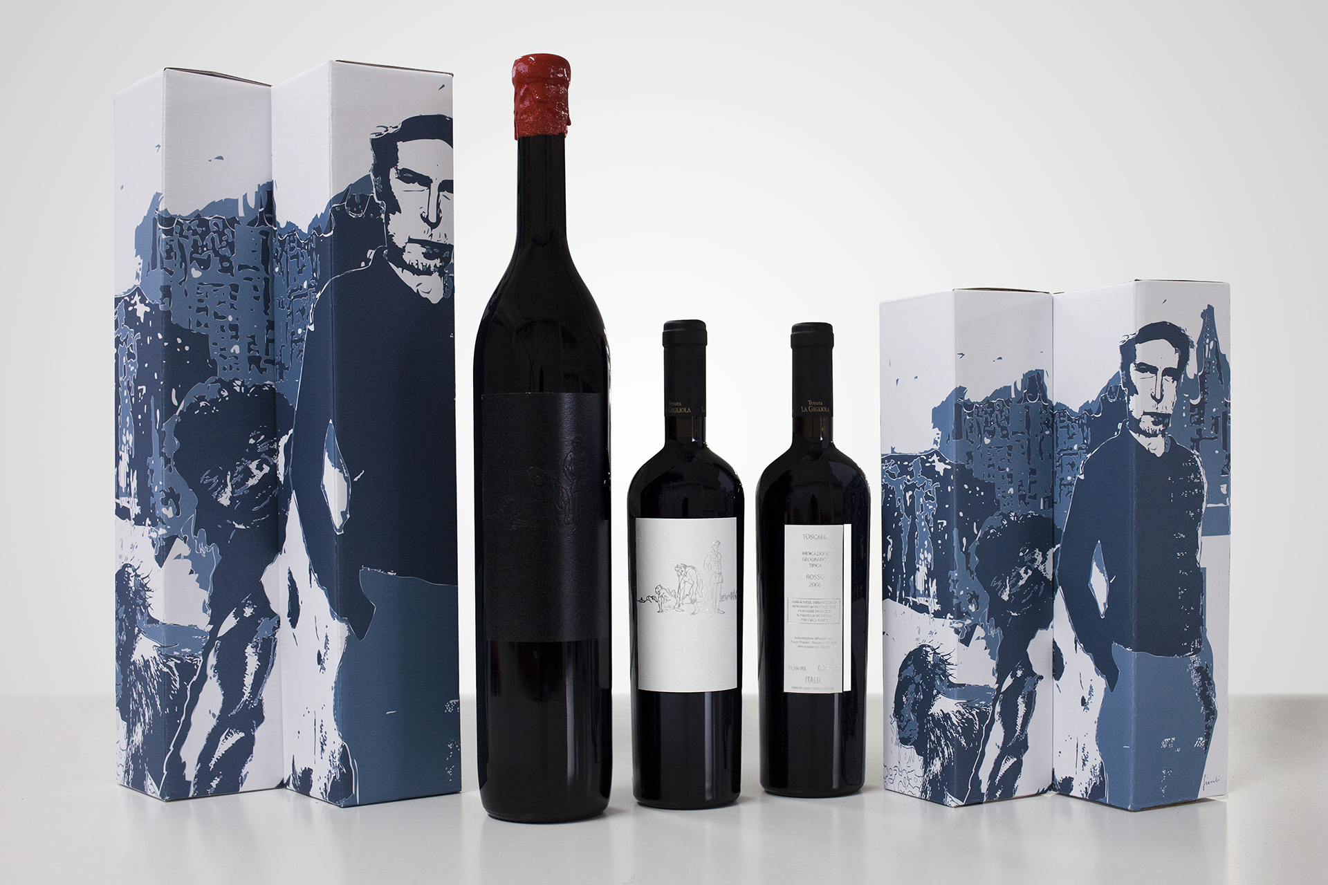 onafez design hostage vinci illustrazione xmas gift packaging label wine