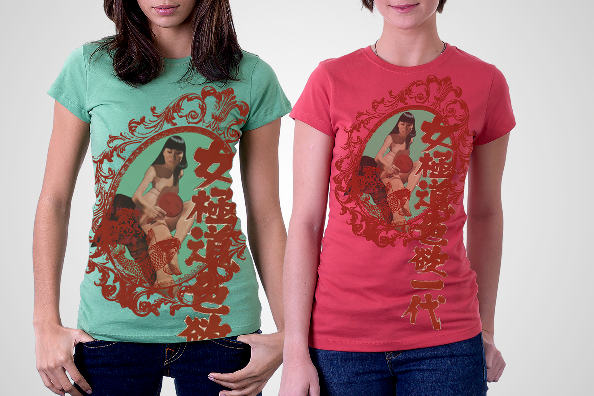 onafez design t-shirt tee japan woman mirror fish