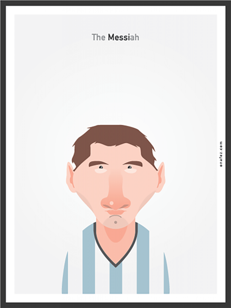 onafez, caricature, messi, calcio, ritratto