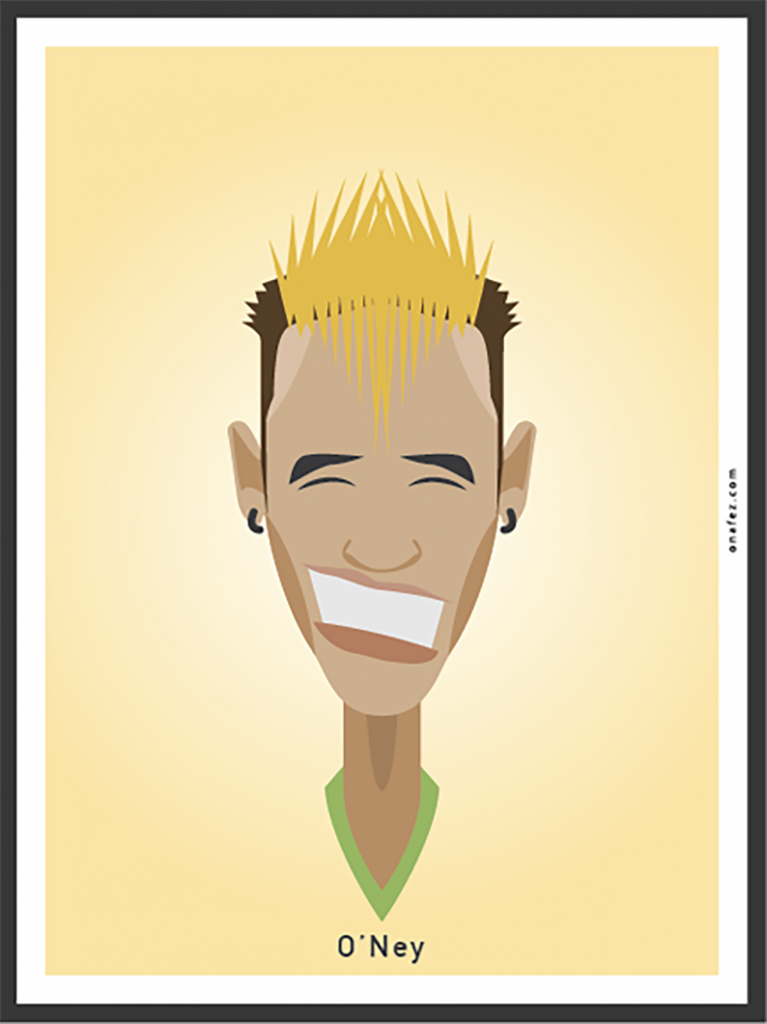 onafez, caricature, neymar, calcio, ritratto